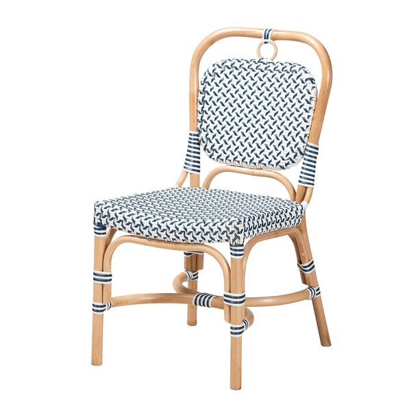 Baxton Studio Luciana Modern French Blue and White Weaving Natural Rattan Bistro Chair 232-13252-ZORO - main